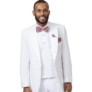 Mens Classic One Button Peak Tuxedo in White